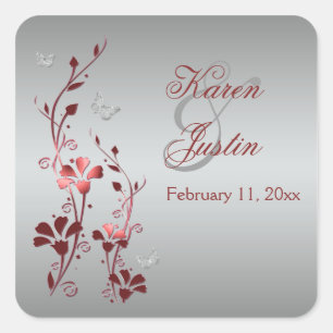 Floral Vermelho e Prateado com Adesivo de Borbolet