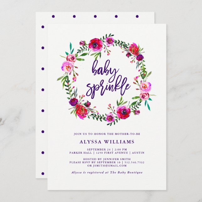 Floral vibrante| Convite para pulverização de bebê (Frente/Verso)