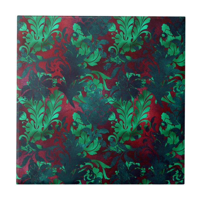 Floral Vintage  Burgundy Verde Esmeralda Brilhante (Frente)