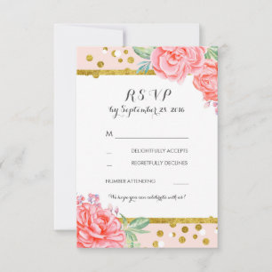 floral vintage rosa dourado listras casamento rsvp