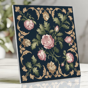 Floral Vitoriano Damask Rosas Rosa Azul Marinho An