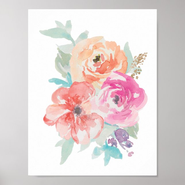 Floral Watercolor Bouquet Poster I (Frente)
