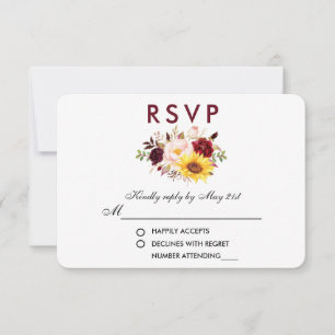 Floral Watercolor Burgundy Weding RSVP