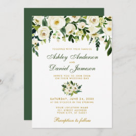 Floral Watercolor Convite Dourado Verde para Casam
