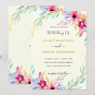 Floral Watercolor Modelo de Convite para Casamento