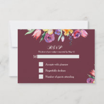 Floral Watercolor no Burgundy RSVP e Menu
