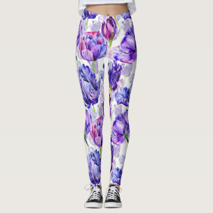 Floral Watercolor Tulip Leggings para Mulheres