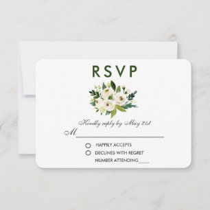 Floral Watercolor Verde Casamento Branco RSVP