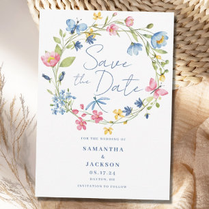 Floral Watercolor Wedding Flat Salvar O Cartão Dat