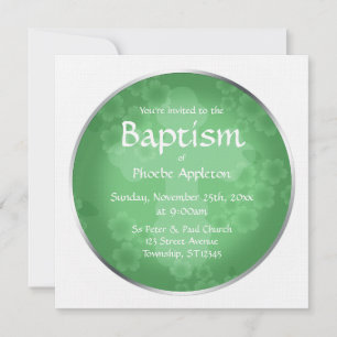 Floral Watermark Jade Green Baptism Convites