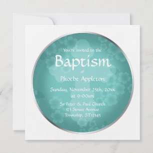 Floral Watermark Turquoise Baptism Convites