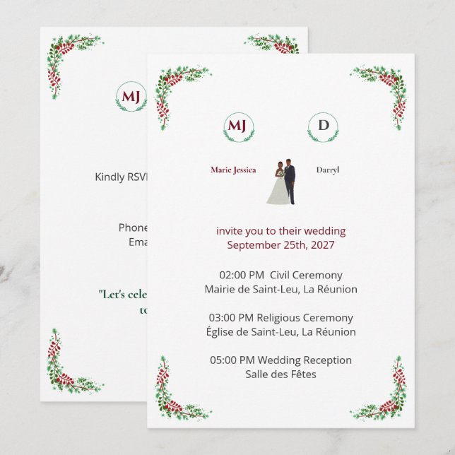 Floral Wedding Invitation (Frente/Verso)