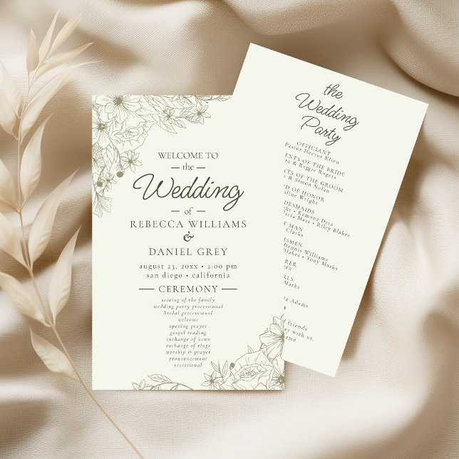 Floral Wedding Welcome Sign with Ceremony Program (Criador carregado)