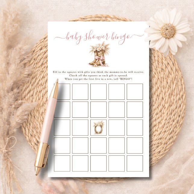 Floral Western Boots Baby Shower Bingo Game (Criador carregado)