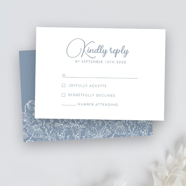Floral Wildflower Dusty Blue Weding RSVP (Criador carregado)
