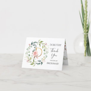 Floral Wreath Bridesmaid Cartões de agradecimento