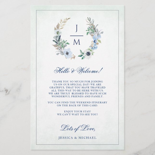 Floral Wreath Monograma Welcome Itinerary (Frente)
