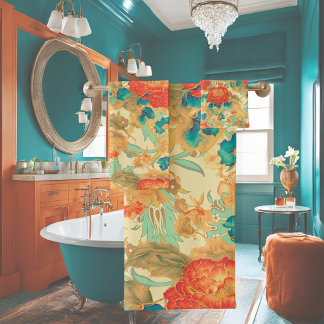 Florals Teal, Peach, Teal com Ornamentados Toalha