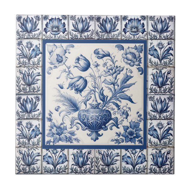 Floreal estonteante Monograma azul toile de jouy (Frente)