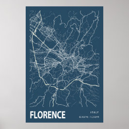 Florence Itália - Mapa Linha Art Blue Impressão