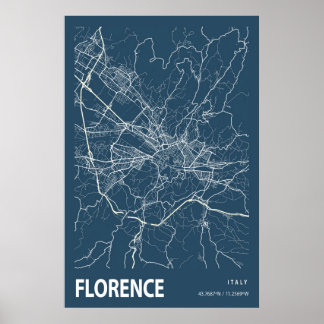 Florence Itália - Mapa Linha Art Blue Impressão