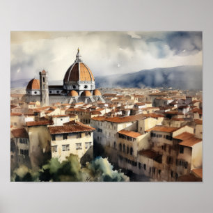 Florence Itália Watercolor Art Impressão