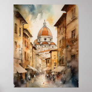 Florence Itália Watercolor Art Impressão