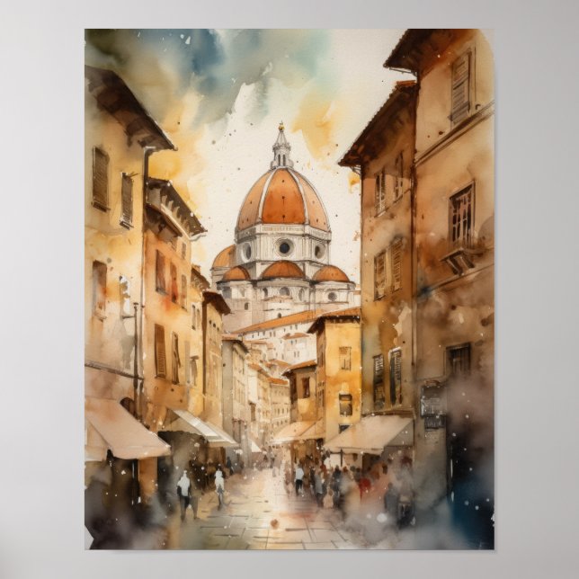 Florence Itália Watercolor Art Impressão (Frente)