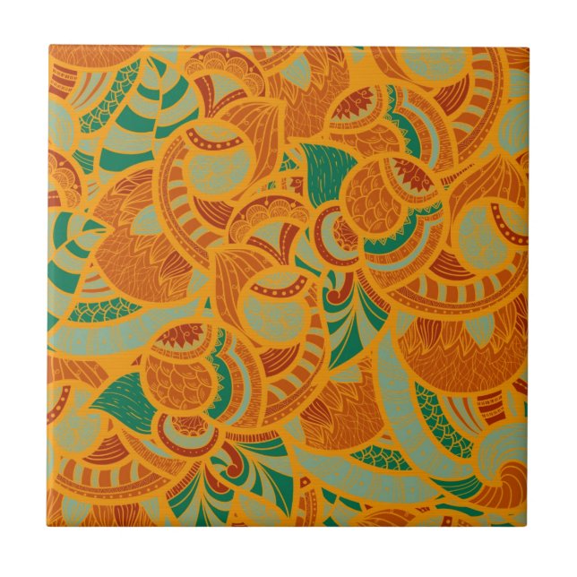 Flores abstratas contínuas cor de laranja fofas (Frente)