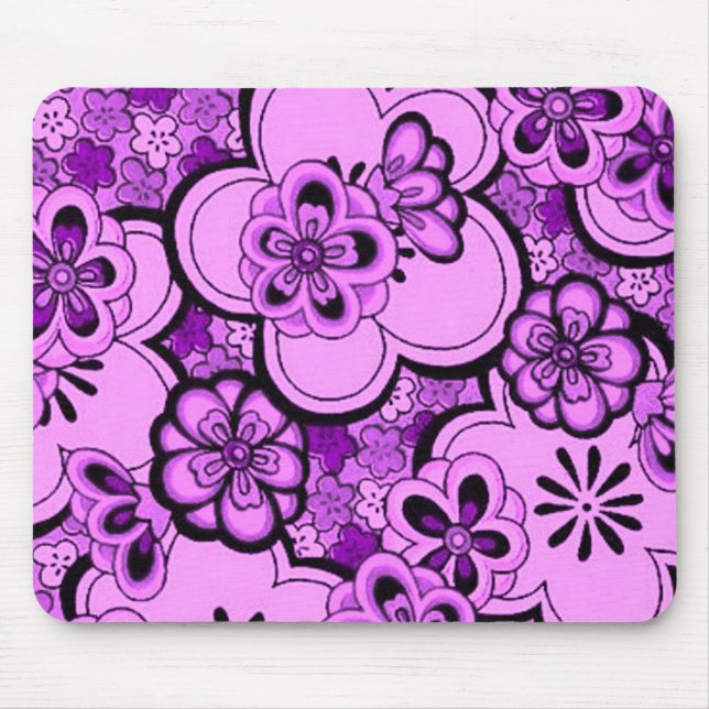 Flores abstratas retros Mousepad Amethyst roxo (Frente)