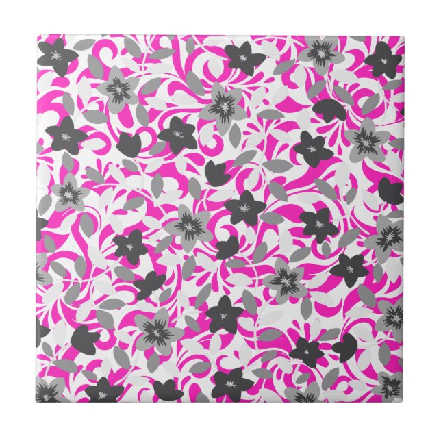 Flores abstratas rosa cinza branco fofas (Frente)