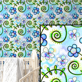 Flores Abstrato Azul Roxo e Azul
