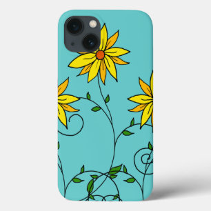 Flores Alegres Amarelas Arte Doodle Divertida