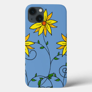 Flores Alegres Amarelas Arte Doodle Divertida