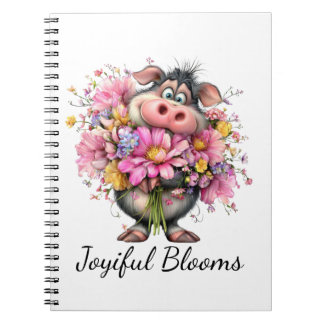 Flores Alegres: Caderno Espiral de Porco Fofo e Fl