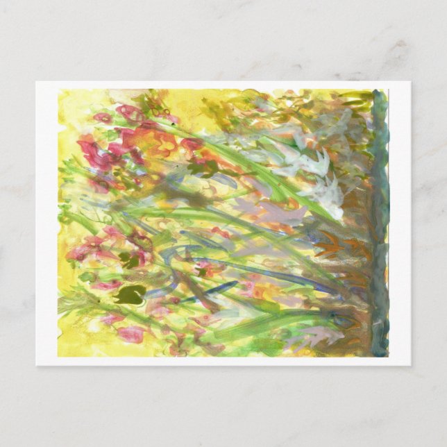 Flores altas num cartão postal amarelo (Frente)