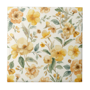 Flores Amarelas Botânica Floral Aquarela