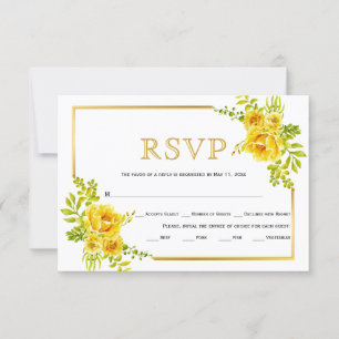 Flores amarelas, cartão RSVP de casamento de quad