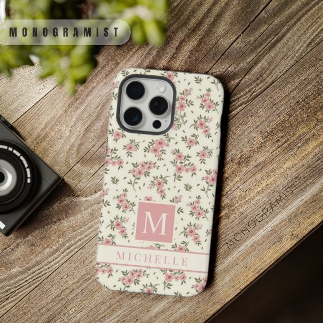 Flores Amarelas Claras, Florais, Pálidas, Personal (Customizable Pale Yellow Floral Pink Flowers iPhone Case)