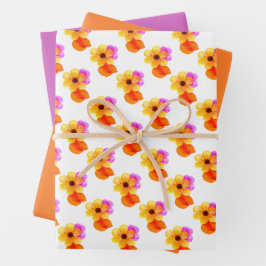 Flores Amarelas com Folhas Laranja e Roxas