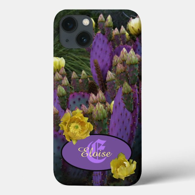 Flores Amarelas de Cacto Roxo Personalizadas Monog (Verso)