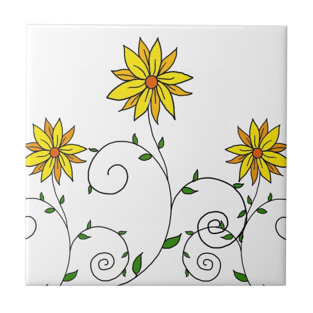 Flores Amarelas Divertidas Arte Doodle Fofa (Frente)