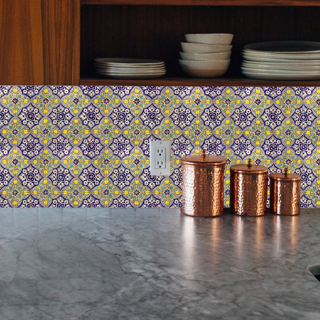 Flores Amarelas do Padrão Mediterrânico Azul (Criador carregado)