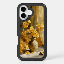 Flores Amarelas Douradas em Vaso Antigo Oiase