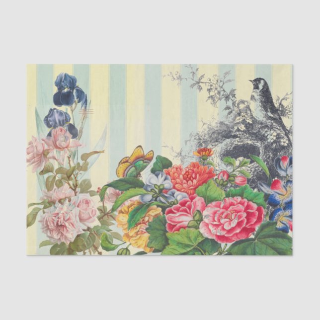 FLORES AMARELAS E PAPEL DE TECIDO DE PÁSSARO (Frente )