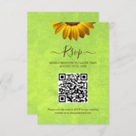 Flores Amarelas no Cartão RSVP de Casamento Verde