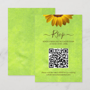 Flores Amarelas no Cartão RSVP de Casamento Verde