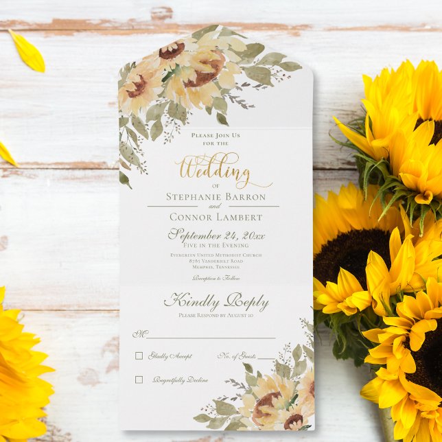 Flores Amarelas Rústicas Amarelas Sem Janto (Rustic Soft Yellow Sunflowers No Dinner All In One Invitation)