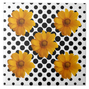 Flores Amarelas Sunny no Azulejo Ponto Negro e Bra