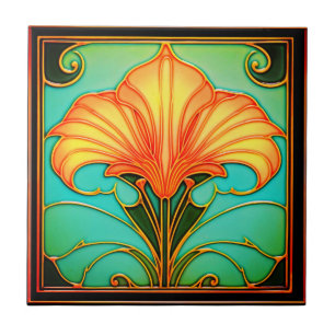 Flores Amarelas Verde Deixa Azulejo Cerâmico de Ar